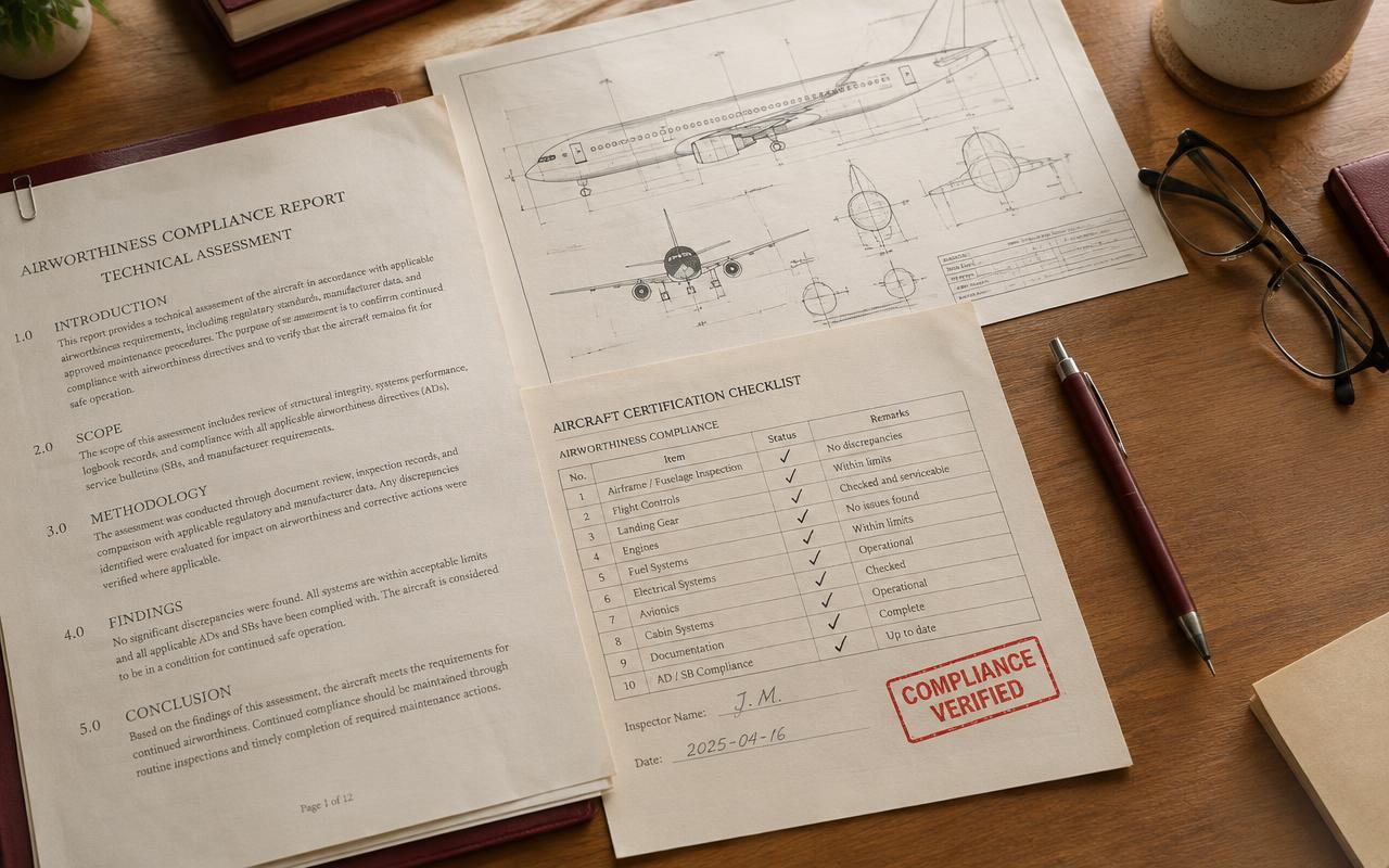 Airworthiness compliance report and aircraft certification checklist